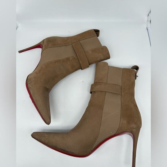 Christian Louboutin Brown/ Tan Suede leather CL chelsea Booty ankle boots EU 40 - Picture 10 of 16